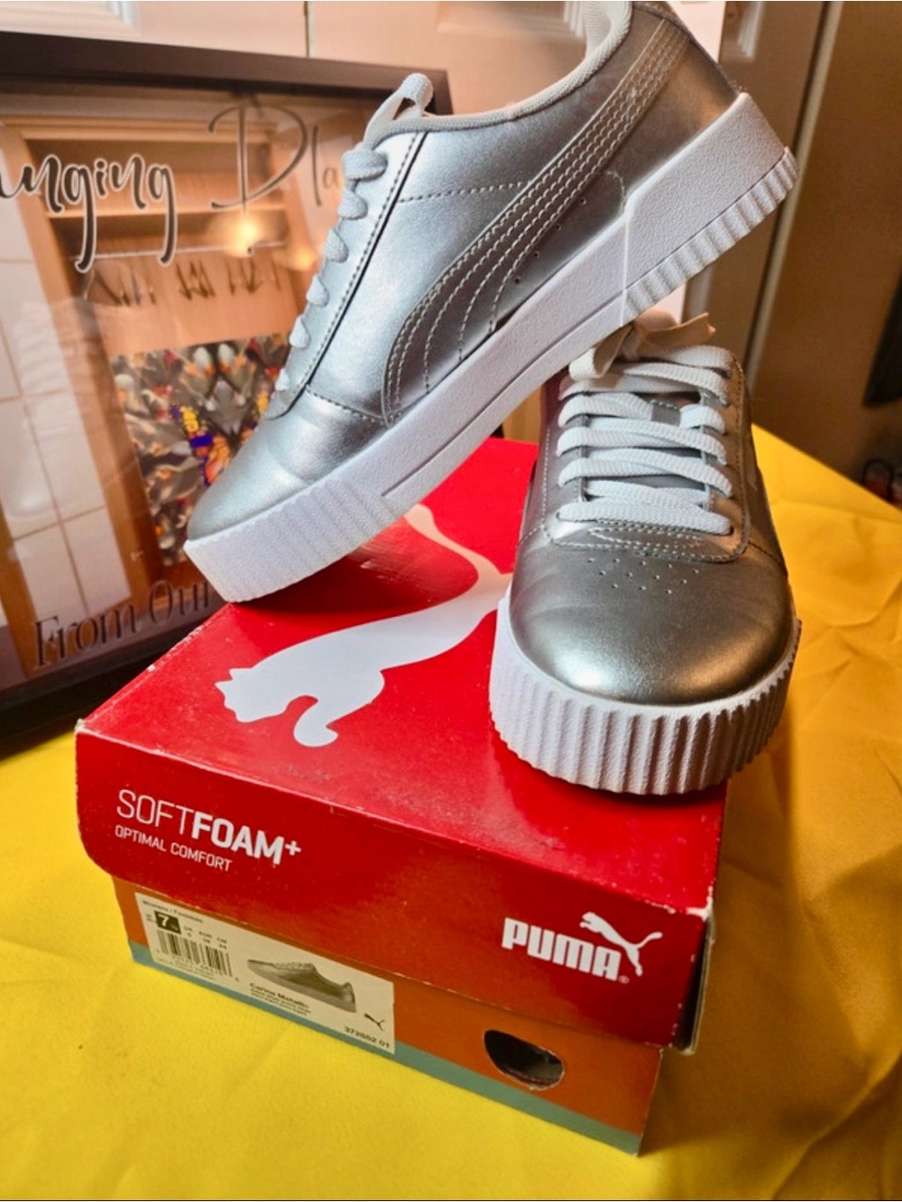 Puma Silver Metallic Platform Lace-Up Sneakers 7.5